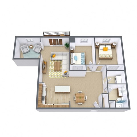 Floor plan for 2 beds, 1 bath, 1083 sqft